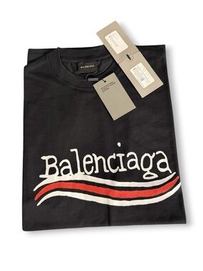Balenciaga Black Bleef Logo Tee with White Logo and Red